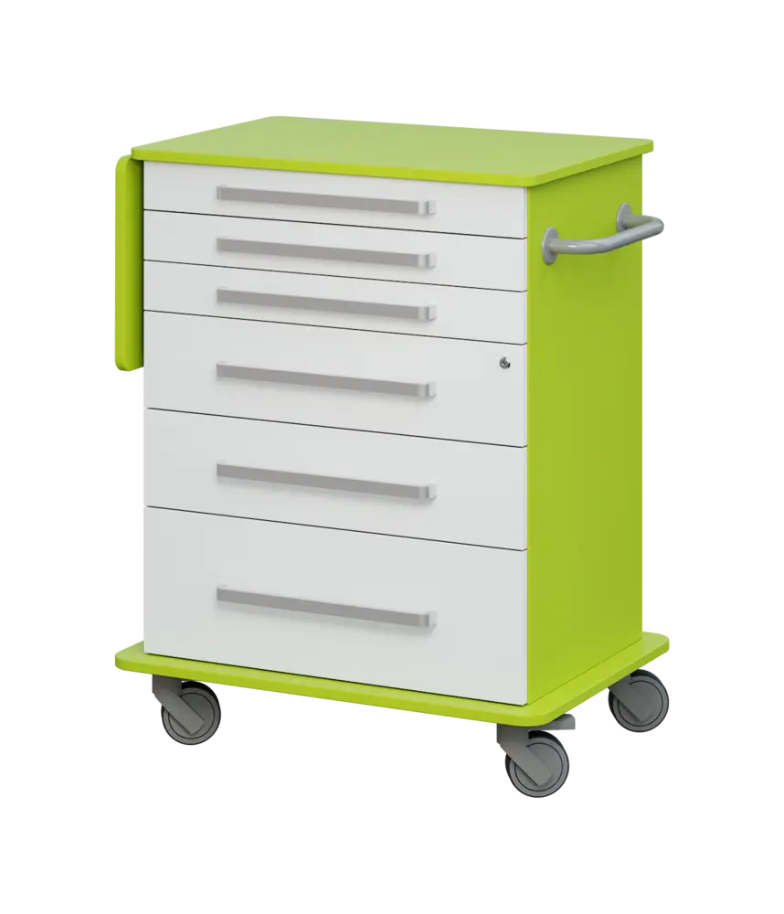 DEXTER 06 vozík asistenční, korpus a desky jarní zeleň / zásuvky bílá